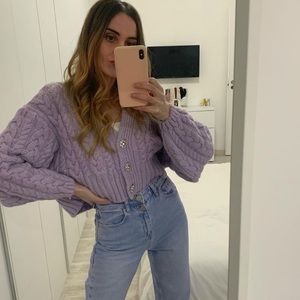 Zara jewel button knit lilac cardigan blogger favorite